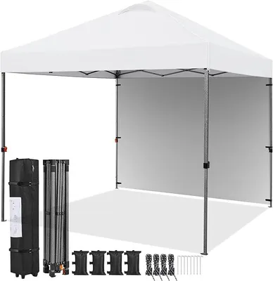 Produktbild von Faltpavillon 3x3m mit 1 Seitenwänden, Pop Up Pavillon Wasserdicht Stabil Wetterfest, Höhenverstellbar UV Schutz 50+ Faltzelt Campingpavillon mit Seitenteilen für Camping Garten, Weiß