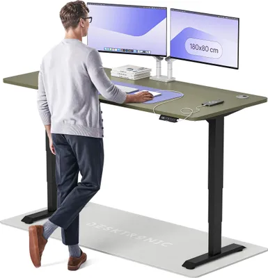 Produktbild von Desktronic HomePro Elektrisch höhenverstellbarer Schreibtisch 180x80cm Schwarz/Grün mit Memory-Funktion, Anti-Kollisions Technologie, USB-A und USB-C-Ladeanschlüssen