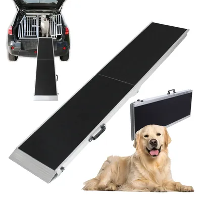 Produktbild von TRUTZHOLM Hunderampe klappbar 215 cm Tragkraft 180 kg Aluminiumrampe faltbar rutschfest mit Griff