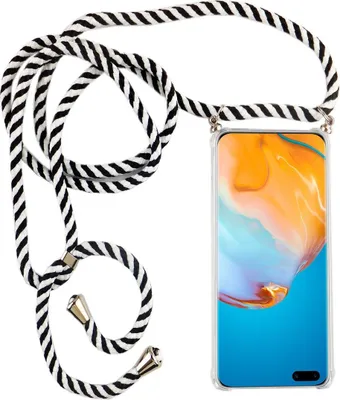 Produktbild von Huawei Case Handykette Hülle Umhänge Tasche Slim Cover Case Handyhülle Kordel Band Case, Für Handy:Huawei P40, Band wählen:Schwarz Weiß