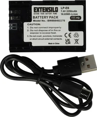 Produktbild von EXTENSILO Akku Ersatz für Canon LP-E6 für Kamera (2250 mAh, 7,4 V, Li-Ion), USB-C Buchse