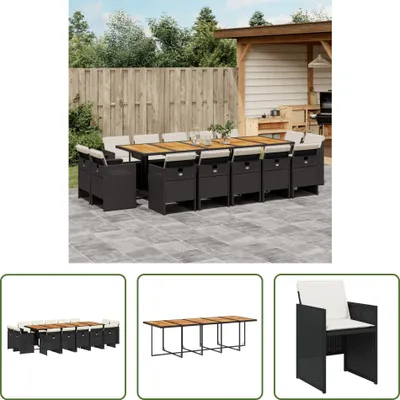Produktbild von The Living Store 15-tlg. Garten-Essgruppe mit Kissen Schwarz Poly Rattan