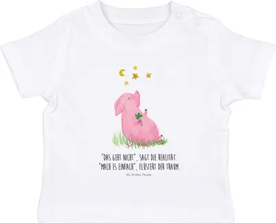 Produktbild von Mr. & Mrs. Panda Babyshirt Schwein Glück 0. - 6. Monat - Weiß - Geschenk, T-Shirt Baby,  Shirt, Organic, Sterne, Schweinchen, Ziele, Kleinkind, Glücksbringer, Träume