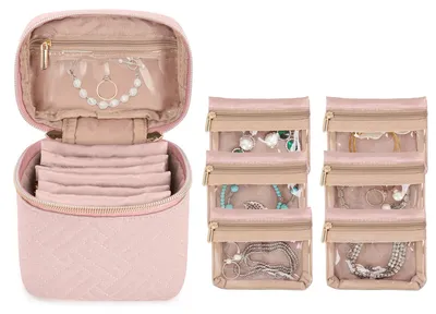 Produktbild von Schmuckorganizer Reise-Schmuckbox Schmuckbeutel - 6 Reißverschlussfächer - Rosa - Für Ketten, Armbänder, Ringe und Ohrringe