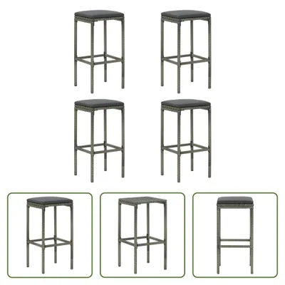 Immagine prodotto di The Living Store Sgabello da bar con cuscino 4 pz. Poli Rattan grigio