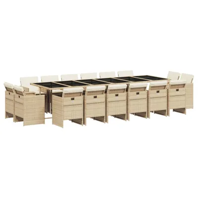 Produktbild von 17-tlg. Garten-Essgruppe mit Kissen Beige Poly Rattan