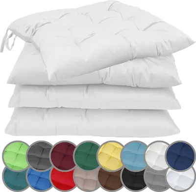 Produktbild von Sitzkissen Stuhlkissen mit Bändern 40x40cm 4er-Set in verschiedenen Farben Weiß