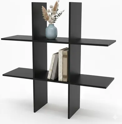 Produktbild von Holz Wandregal 55 x 55 cm schwebend mit 6 Fächern - schwarz - Schweberegal im Würfel Design mit Melamin Furnier