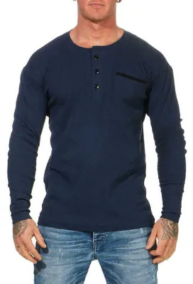 Produktbild von Herren Basic Langarm Shirt Baumwolle; Dunkelblau S