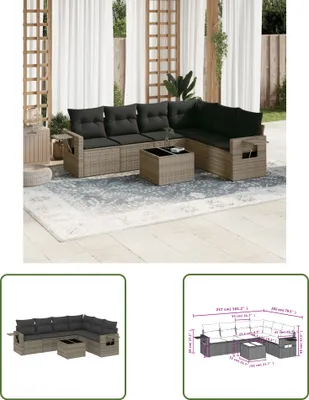 Produktbild von The Living Store 7-tlg. Garten-Sofagarnitur mit Kissen Grau Poly Rattan
