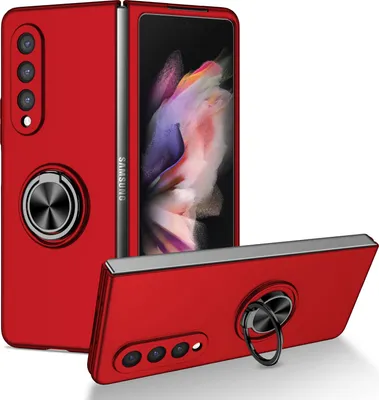 Produktbild von Samsung Z Fold3 Hülle, Dünn Hart PC Schutzhülle mit Ringhalter Ständer für Samsung Galaxy Z Fold 3 5G Rot