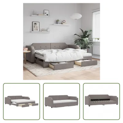 Zdjęcie produktu dla The Living Store Rozkładane łóżko dzienne z szufladami Taupe 100x200 cm tkanina