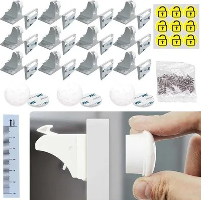 Image de Sécurité enfant pour armoire : 12 serrures, 3 clés, invisible, blanc