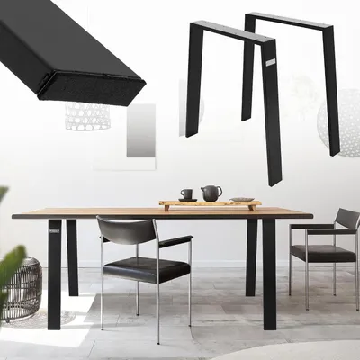 Produktbild von ML-Design 2er Set Tischbeine Loft 75x72 cm, Schwarz, Profil 8x2 cm, aus Stahl, Industriedesign, U-Form, Metall Tischgestell scandic, Tischkufen Tischuntergestell Möbelfüße, für Esstisch/Schreibtisch