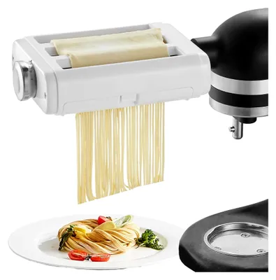 Produktbild von Manuelle Nudelmaschine 3 in 1 aus Edelstahl, Frische Pasta Walze für italienische Teigwaren, inklusive Reinigungsbürste für Spaghetti, Lasagne und Tagliatelle - Rot