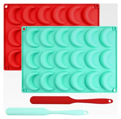 Produktbild von 2 Stück Vanillekipferl Backform mit Ausstecher, Silikon Backformen Set für Vanillekipferl Plätzchen und Pralinen, Antihaft Kipferlblech und Spatel