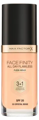 Obrázek produktu pro Max Factor Facefinity All Day Flawless 3In1, Pumpovacíc lahvička, Krém, Univerzální, Proti lesku, Zmatňující, Podklad, Béžová, Crystal Beige