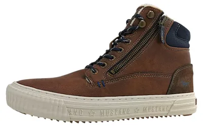 Image de Bottines à lacets pour hommes, doublure chaude, couleur marron, style décontracté, marque Mustang