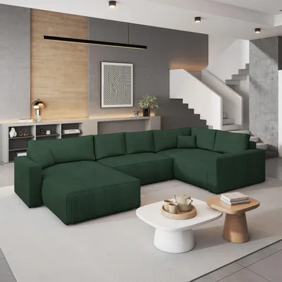 Produktbild von Masseno Ecksofa VELAMI R-S mit Schlaffunktion U-Form, Sofa mit Bettkasten, Wohnzimmersofa, Couch, Soffa, Bettsofa, Couchgarnitur- Grün, POSO 14