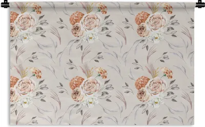 Produktbild von MuchoWow® Wandteppich Wandbehang Rosen - Blätter - Muster 150x100 cm Tapisserie Dekoration Wandtuch - Waschbar - Tapisserien - Wand-Decke