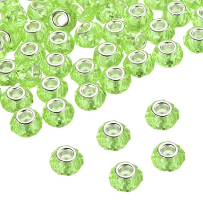 Image de Perles européennes avec un grand trou - Diamètre de 14 mm - Accessoires de loisirs créatifs - Vert clair - 100 pièces