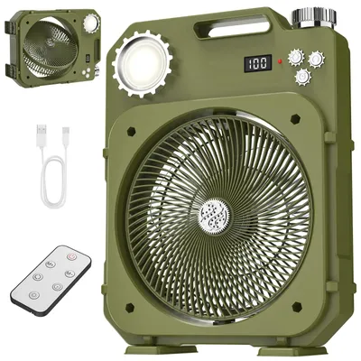 Produktbild von Retro USB-Akku-Ventilator mit 100 Geschwindigkeitsstufen, Oszillation, LED-Display, Timer und Fernbedienung