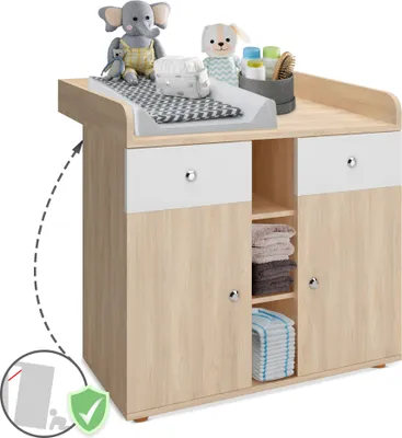 Produktbild von Infantastic® Wickelkommode - 2 Schubladen und 5 Fächer, Farbwahl - Wickelschrank, Wickeltisch, Wickelaufsatz, Baby Möbel Kommode, Wickelregal (Eiche)