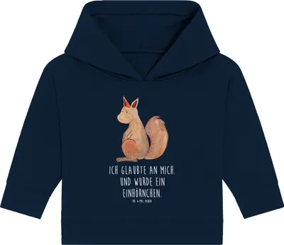 Produktbild von Mr. & Mrs. Panda Organic Baby Hoodie Einhorn Glauben 24. - 36. Monat - French Navy - Geschenk, Einhörnchen, Einhörner, Unicorn, Kapuzenshirt, Kapuzensweatshirt, Eichhorn