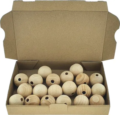 Produktbild von 20 x Holzkugeln Ø 35 mm mit 8 mm Bohrung zum Basteln aus Buchenholz