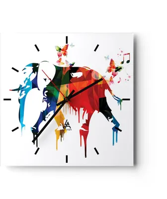 Produktbild von Wanduhr - Quadrat - Glasuhr - Elefant Tierwelt Fantasie - 40x40cm - Schleichendes Uhrwerk - Lautlos - zum Aufhängen bereit - Dekoration Modern - Wanddekoration aus Glas - C3AC40x40-3079
