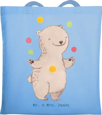 Produktbild von Mr. & Mrs. Panda Schultasche Bär Jonglieren - Sky Blue - Geschenk, Tasche, Artistik, totebag, Zirkus, Jongleur, Stoffbeutel, Beutel, Uni