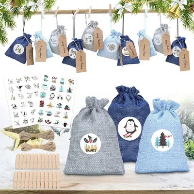 Produktbild von Adventskalender Zum Befüllen Jutesäckchen Weihnachten Geschenktüten (24
