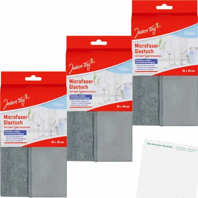 Produktbild von Jeden Tag Microfaser Glastuch 40x40cm 3er Pack (3x1Stk Packung) + usy Block