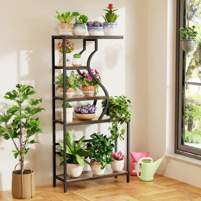 Image de FATIVO Étagère à plantes avec 5 niveaux, 180 cm de hauteur, support à fleurs pour intérieur, balcon et salon