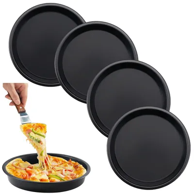 4 runde Pizzaplatten 18 cm, Kohlenstoffstahl, antihaftbeschichtet