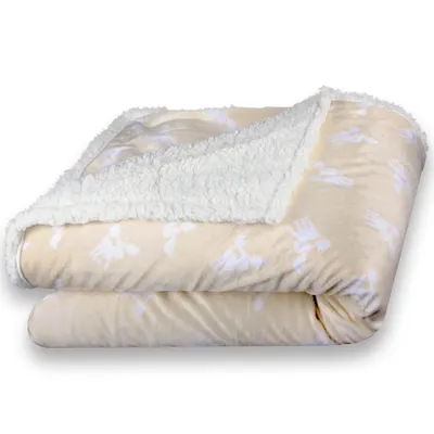 Zdjęcie produktu dla Unyqoos® Kołdra do przytulania, 150 x 200 cm, beżowa, z motywem antylopy – polarowa i sherpa, dwustronna kołdra do sofy i łóżka