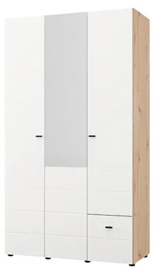 Produktbild von Serram - Kleiderschrank 3 Türen, 117x52 cm Weiß Matt, Kleiderstange