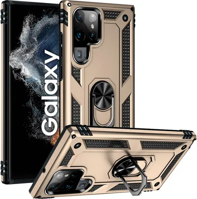 Immagine prodotto di Custodia per Samsung Galaxy S23 Ultra a doppio strato robusta, protezione militare con supporto ad anello e supporto Oro
