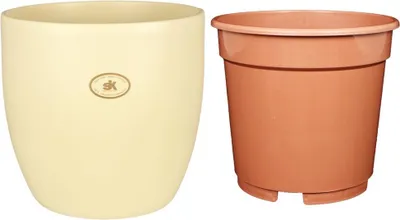 Zdjęcie produktu dla MePla - Zestaw - Doniczka zewnętrzna Basel, średnica 13 cm + Doniczka wewnętrzna, średnica 12 cm - Wykończenie perłowe