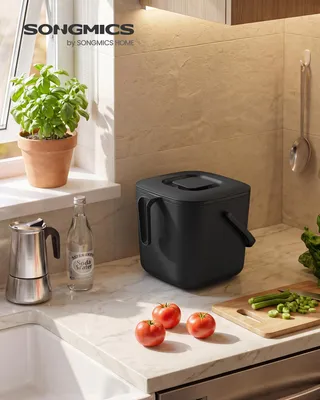 Produktbild von SONGMICS Geruchsdichter Komposteimer für die Küche, Biomülleimer mit Deckel und Griff, 7 L, 24 x 20 x 19,5 cm, Schwarz