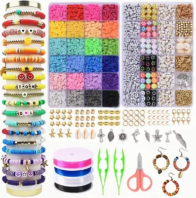 Produktbild von Clay Perlen Set – 8000+ Perlen zum Auffädeln, 24 Farben, DIY Armbänder Freundschaftsarmbänder & Ketten Selber Machen
