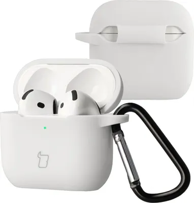 Produktbild von Silikonhülle mit Karabiner für AirPods 4, Bizon Case Headphone Silicone, Weiß