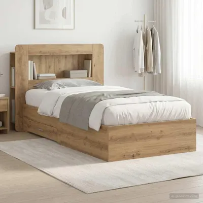 Imagen del producto de Maison Exclusive: Estructura de cama con espacio de almacenamiento, cabecero de roble artesanal, 80 x 200 cm