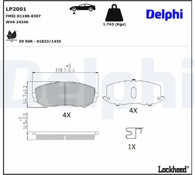 Produktbild von DELPHI Bremsbeläge Satz Vorne Bremsklötze für SUZUKI Grand Vitara II SUV (JT, TE, TD) LP2001