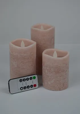 Produktbild von 3er LED Echtwachskerzen Set rose meliert FB Timer Dimmer Flackermodus 27056