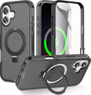 Obrázek produktu pro Pro Apple iPhone 17 Frosted Skin Feel MagSafe Ring Holder 360stupňové pouzdro Black