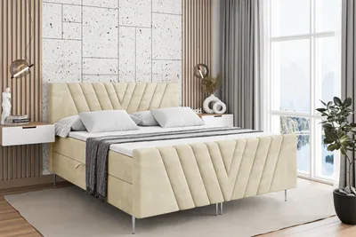 Produktbild von ALTDECOR Boxspringbett mit Silber Füßen, Matratze und Lattenrost, Topper, Fußteil, Polsterbett mit Bettkasten, Bett mit Stauraum H4-Matratze, Doppelbett - ERNINA-FS-Z - 180x200 - Beige Casablanca