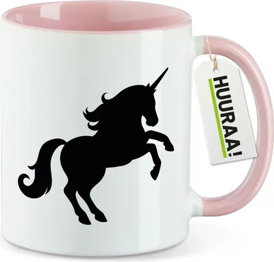 Produktbild von Huuraa Kaffeetasse Einhorn Silhouette 330ml Rosa Keramik Kaffeebecher Geschenkidee