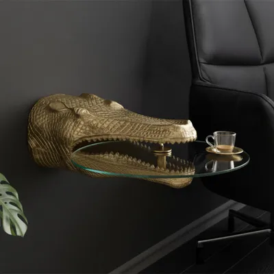 Produktbild von riess-ambiente Design Hängetisch WILDLIFE Crocodile 75cm gold Krokodil Oval Glas Beistelltisch Dekotisch
