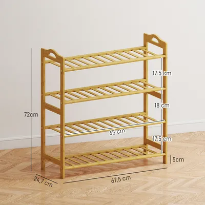 Obrázek produktu pro Botník - Bambusový botník - Na 12 párů bot - 67,5 × 24,7 × 72 cm - Do předsíně a ložnice - Světle hnědý